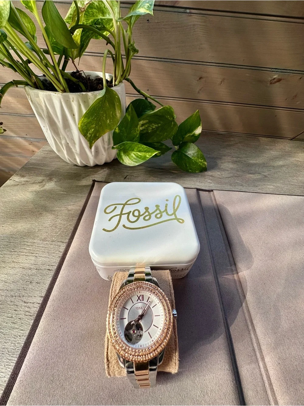 Fossil Two-Tone Rose Gold and Silver Crystal-Accent Women's Watch